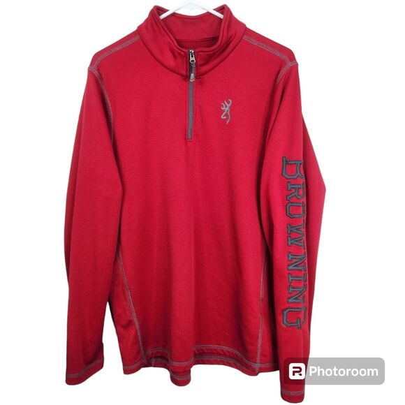 Browning Mens Long Sleeve Spellout 1/4 Zip Pullover Size Medium - Picture 1 of 5
